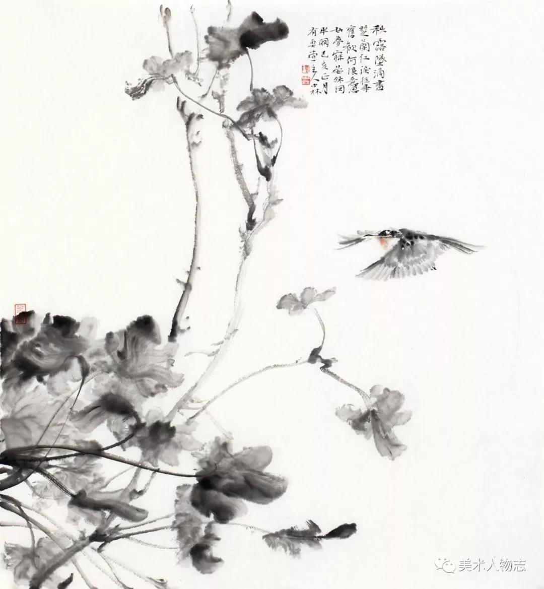 凡作花鸟,虫鱼,山石,高下向背,各相呼应,顾盼有情,作淡墨花石,清致