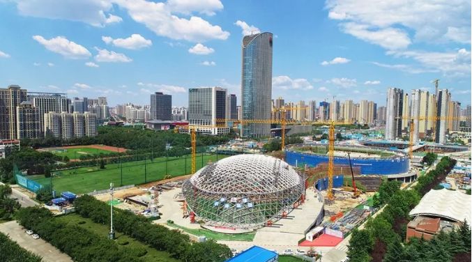 【陕体动态】陕西奥体中心体育馆训练馆钢结构单层网壳卸载完成,比赛