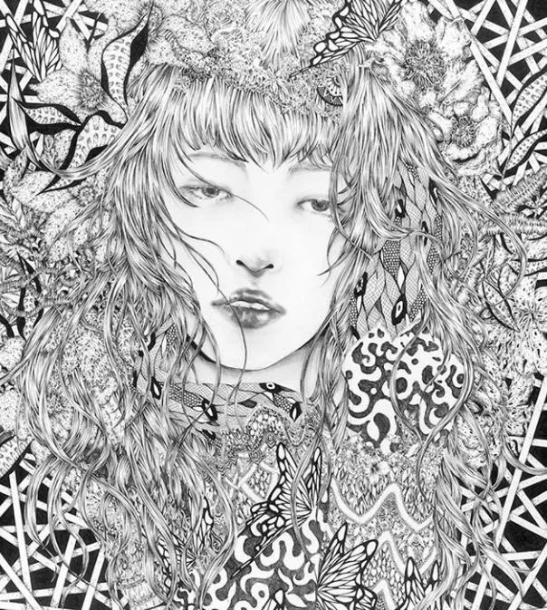 美的过分了日本插画师笔下的细密黑白线条小姐姐