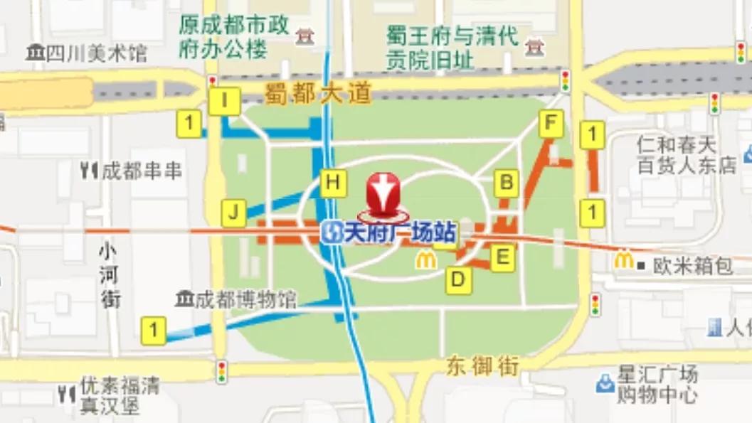 在我即将停笔的时候,我忽然发现了一张来自图吧地铁的天府广场地图