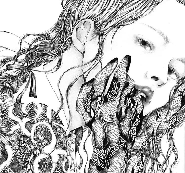 美的过分了日本插画师笔下的细密黑白线条小姐姐