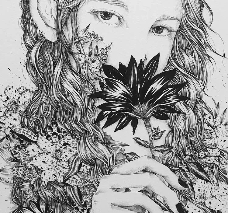 美的过分了日本插画师笔下的细密黑白线条小姐姐