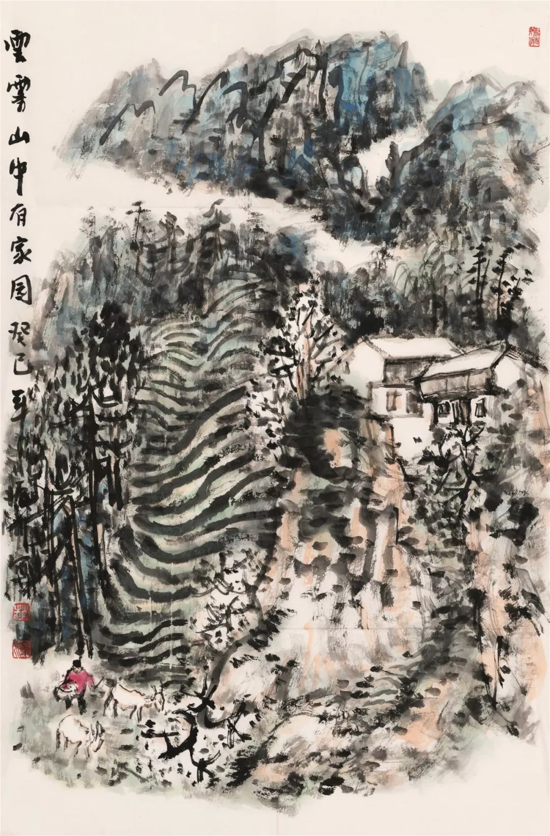 136×68cm郭线庐 晓色戏鸭 136×68cm叶访樵 牡丹 85×51cm陈子林