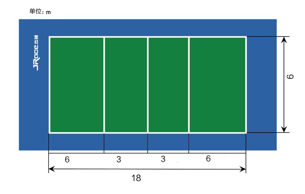 6米×寬18.3米,面積669㎡網球場場地尺寸:網球場標準單打主場:長13.