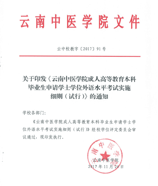 云南省高校成人教育本科毕业生学士学位授予办