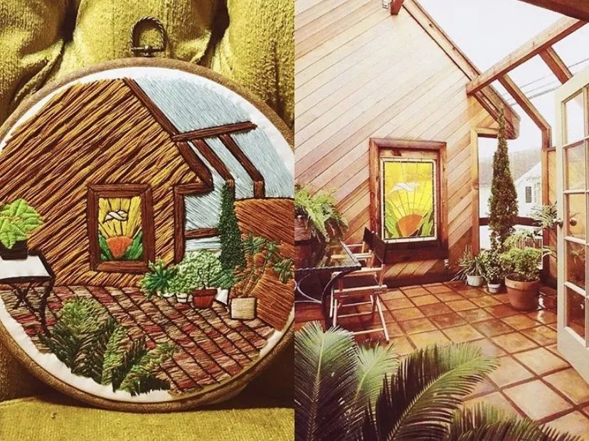 刺绣也需要「采风」,很多好看的室内装修都成为她的灵感场景~shag