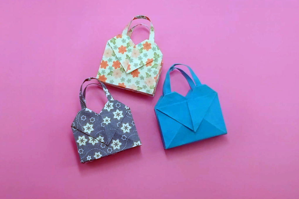 可爱迷你的爱心手提包只要一张纸折法简单小女孩看到都喜欢