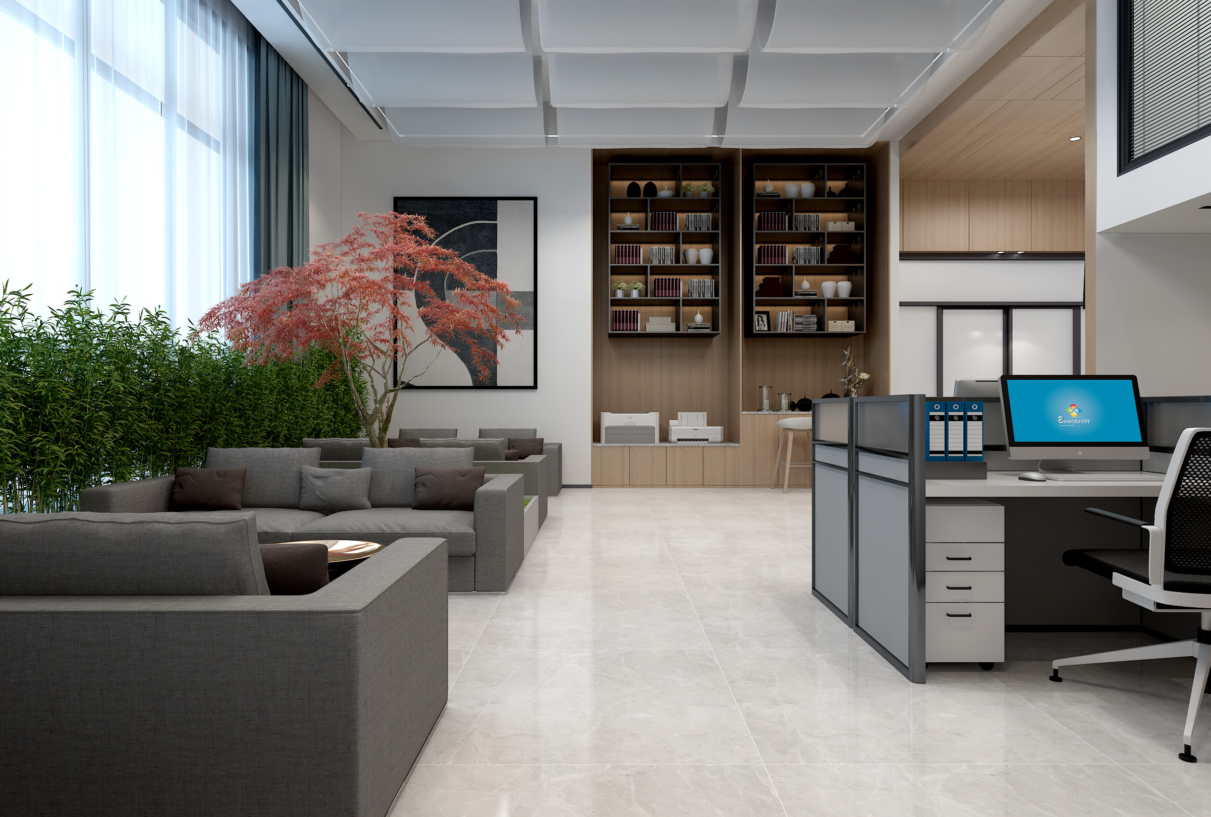 郑州500平新中式办公室装修方案正商和谐大厦