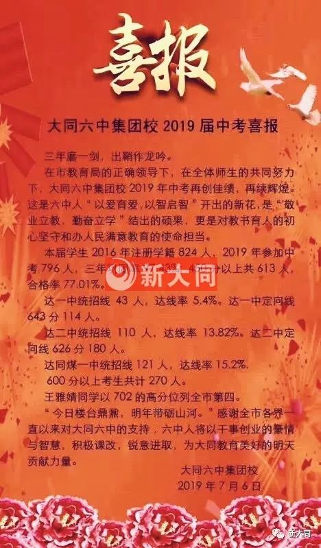 大同一中二中三中六中北师大附中铁一中中考喜报