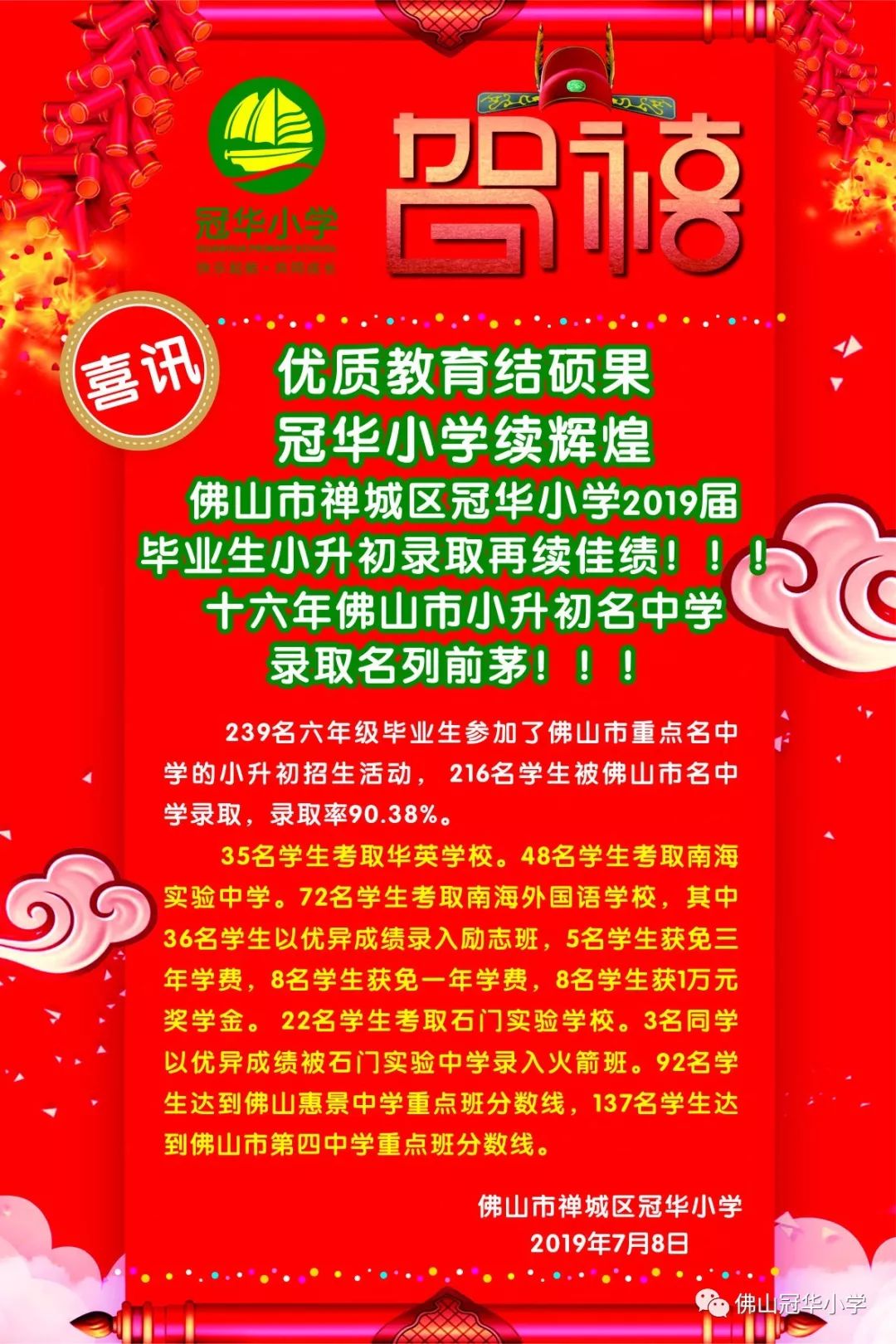 快来围观身边的学霸佛山市禅城区冠华小学2019届毕业生小升初录取再续