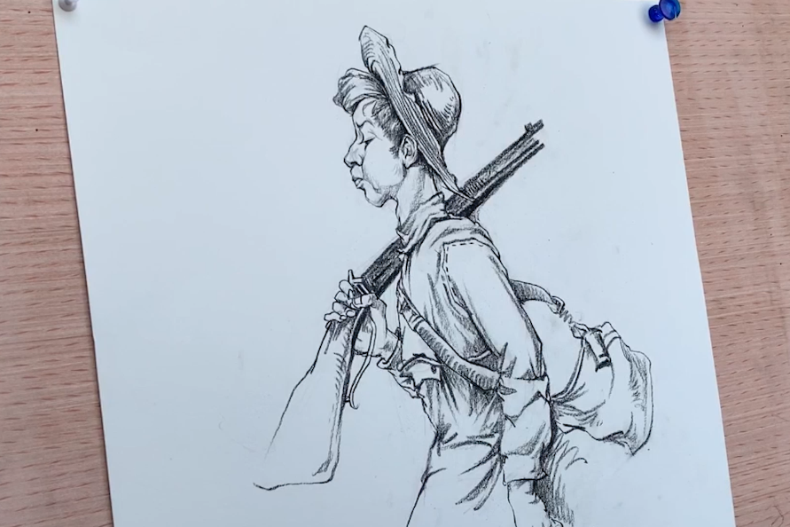 速写 戴草帽的小男孩 石家庄画室