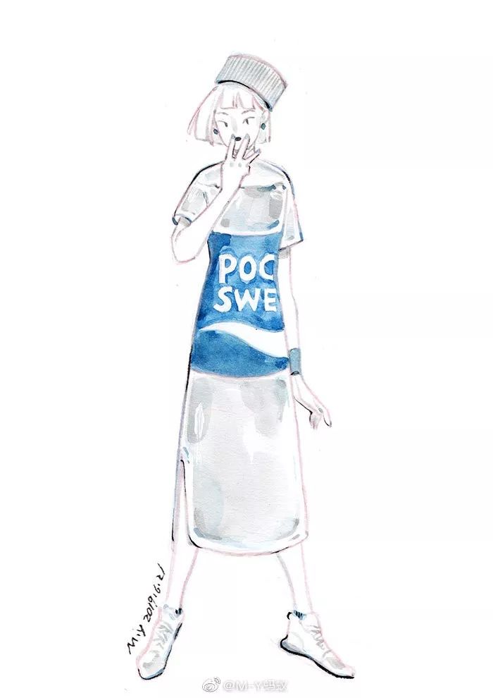 ▼宝矿力水特她笔下的饮料穿上旗袍是这样的:最近,微博上一名叫@m-y