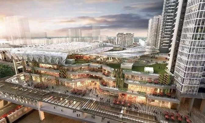 莘庄地铁上盖三期开工了建成后将与南广场连成一片完整上盖