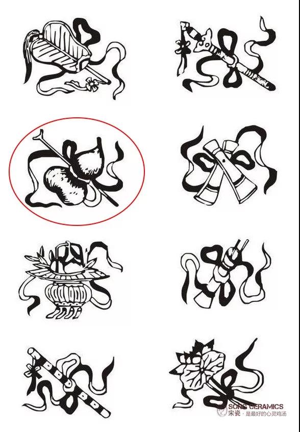 道教宫观常将这八件法器画成图案作为装饰.