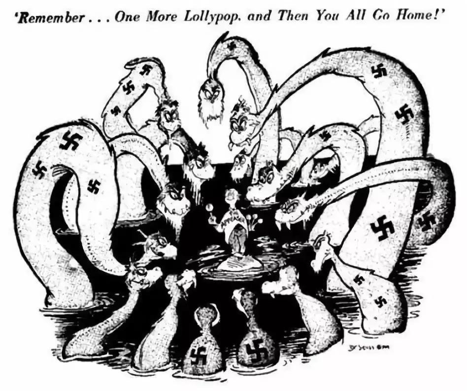 关于绥靖政策的讽刺漫画在纳粹梦想中的大德意志帝国的扩张尚蹿于