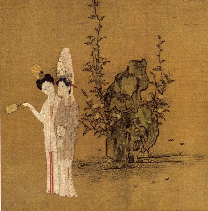 宋代佚名画家所绘《花石仕女图》这一作品表现了两位按照宋代时尚打扮