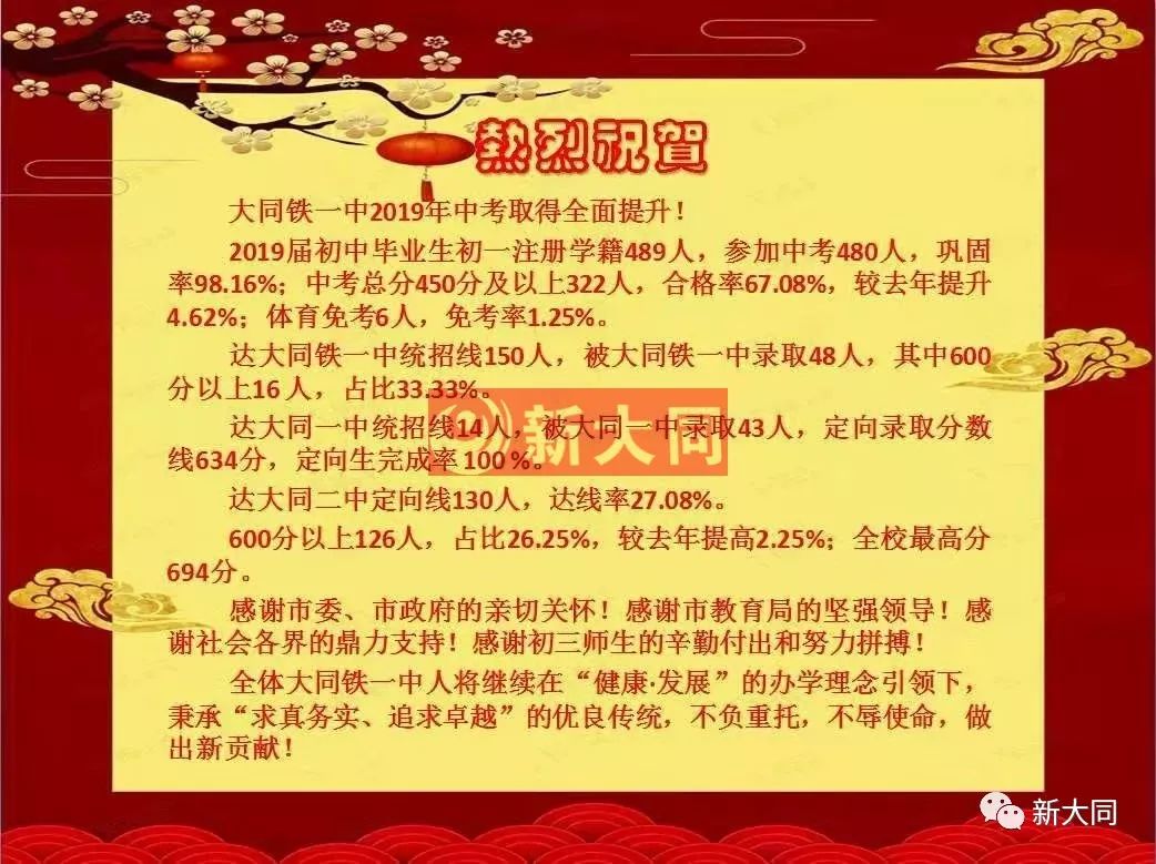 大同一中二中三中六中北師大附中鐵一中中考喜報