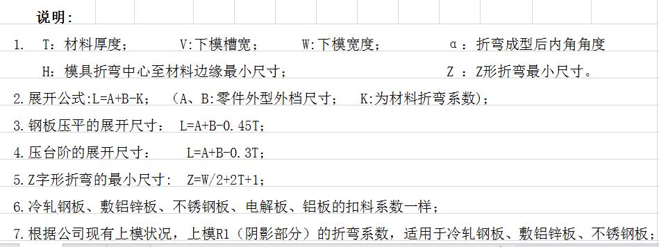 钣金材料折弯系数表带下槽