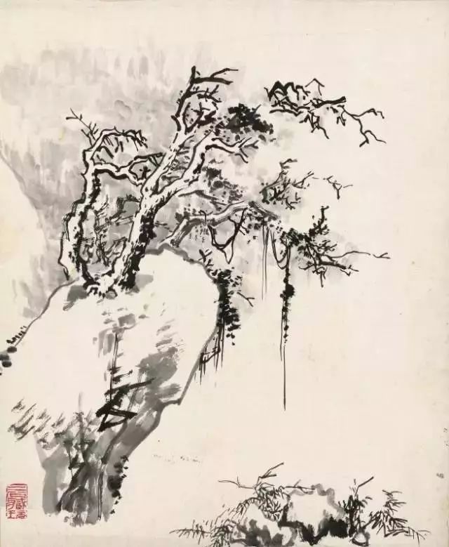 浙江老教授顾坤伯课徒稿:山石树木画法