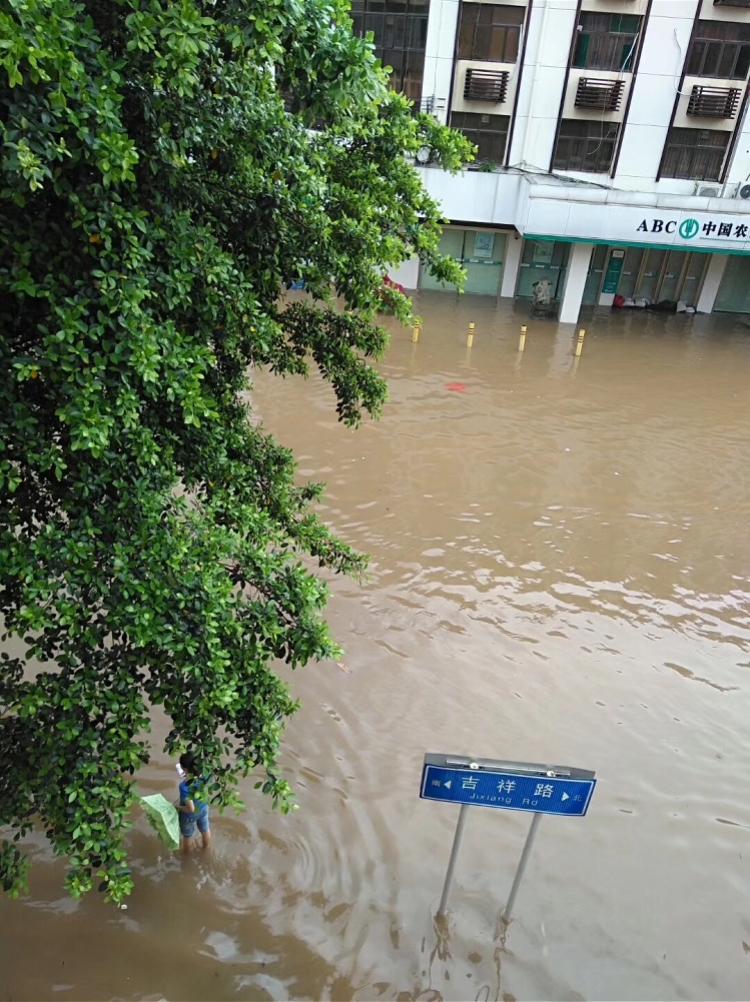 深圳突降暴雨,坑梓部分地区水浸街至膝盖,市民上班受阻