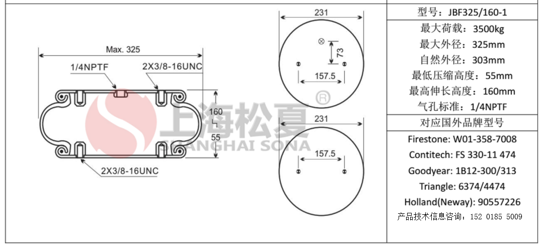 空氣彈簧firestone凡士通w013587009橡膠氣墊contitech馬牌fs33011