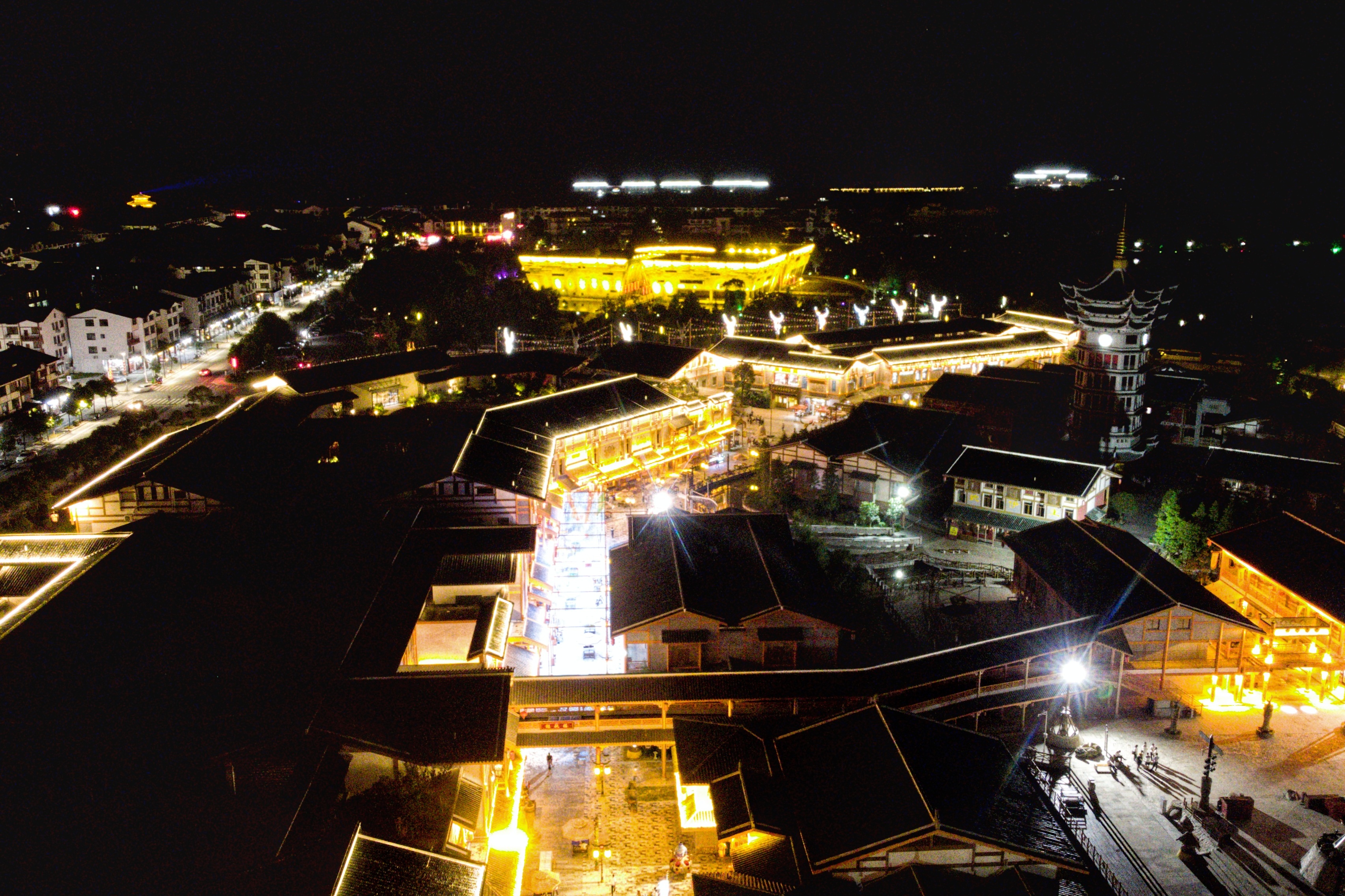 古建筑夜景鸟瞰效果图图片