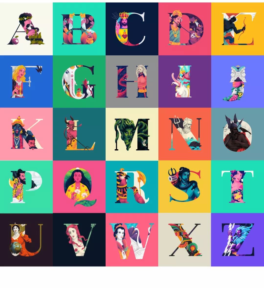 设计师sajid26副神话字母创意插画