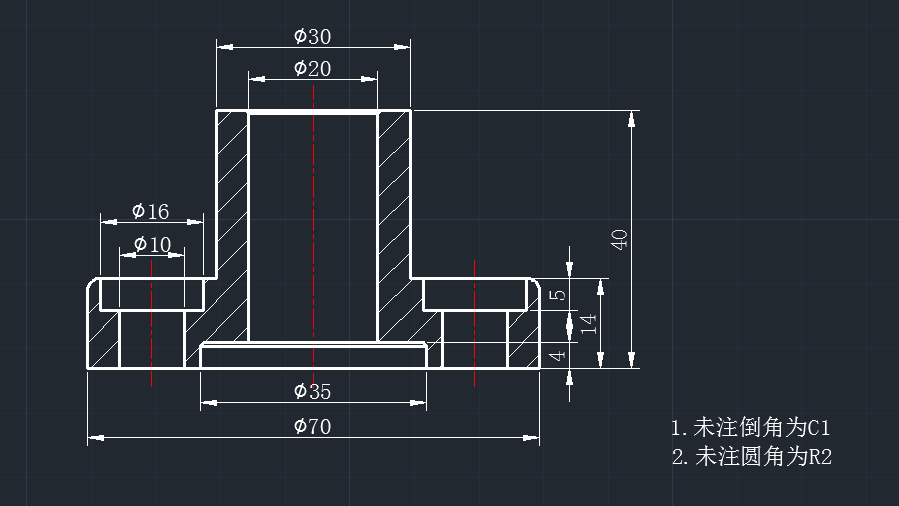 盤座上有一個直徑為30mm的圓柱並且中間有一個直徑為20mm的通孔.