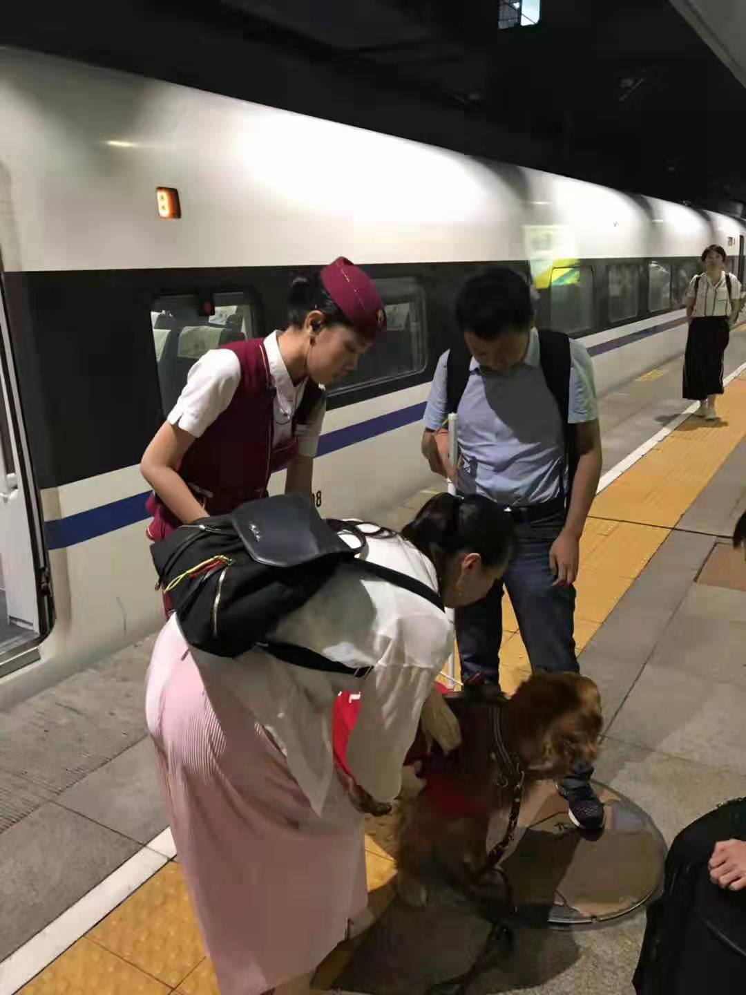 盲人旅客乘高铁 贴心服务暖旅途