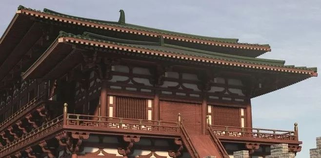 丹文映碧楼,光采相钩加"秦王府沿袭唐朝气魄宏伟,严整开朗的建筑风格