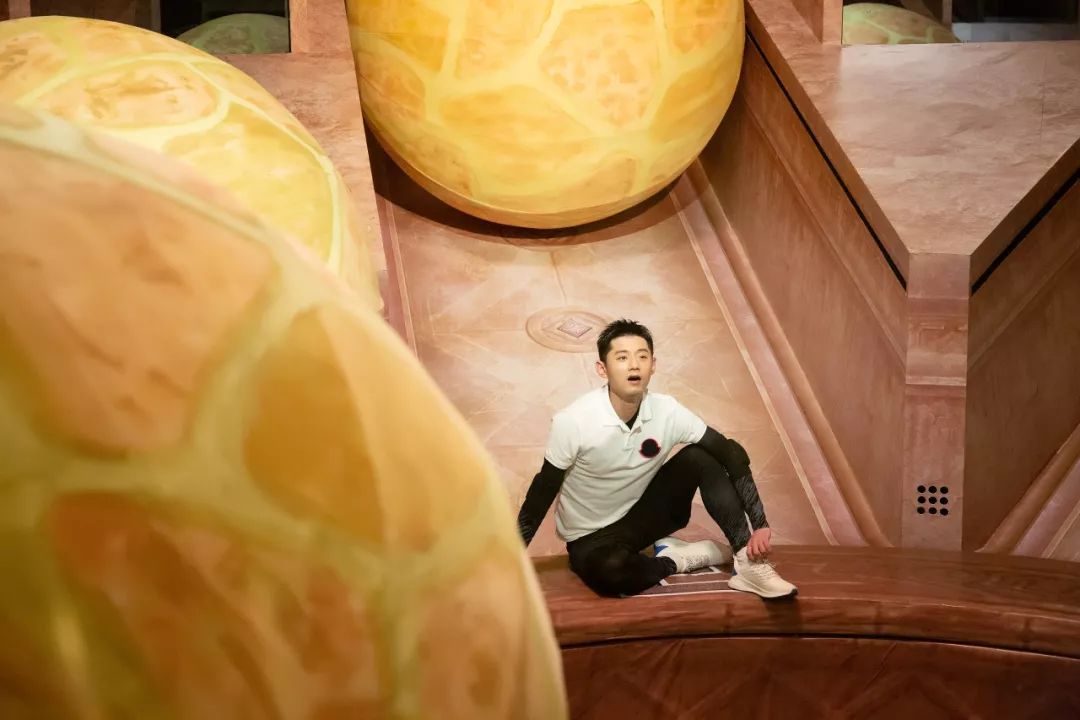 当石球滚落下来,以防御姿势蹲立的张继科如同小太阳一般,把温暖与力量