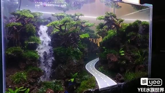 鱼缸造景中的高速公路悬崖峭壁瀑布都配齐了