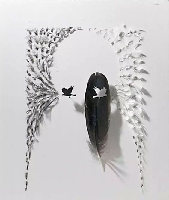 艺术家用羽毛雕刻出这么精致的画而且羽毛即轻又柔软要拿极其精微的