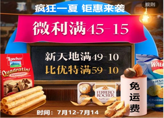 日疯狂来袭 福利二:各大商超满减钜惠 7月12日—14日 微利满45减15 新