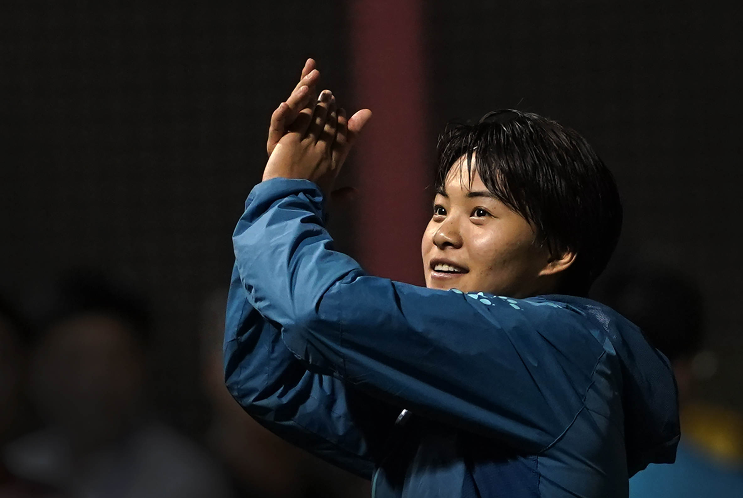 7月14日,王霜在进球后庆祝.新华社记者肖艺九摄