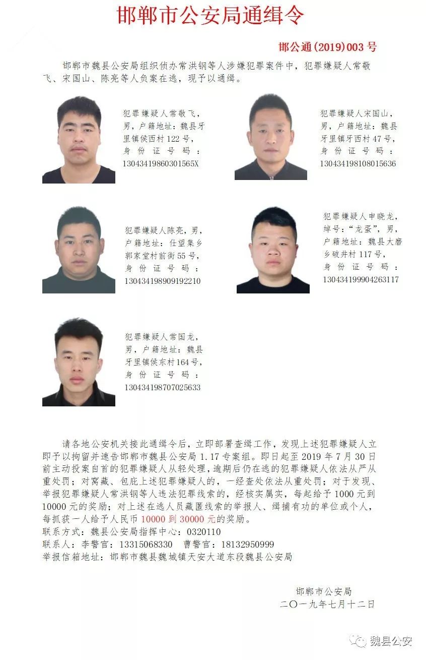 邯郸市公安局关于检举揭发李飞,李宁黑恶势力犯罪集团违法犯罪线索的