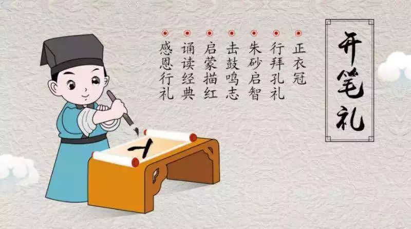 对刚刚踏入校园之门的小学生举行仿古"开笔礼",穿汉服,点朱砂,向孔子