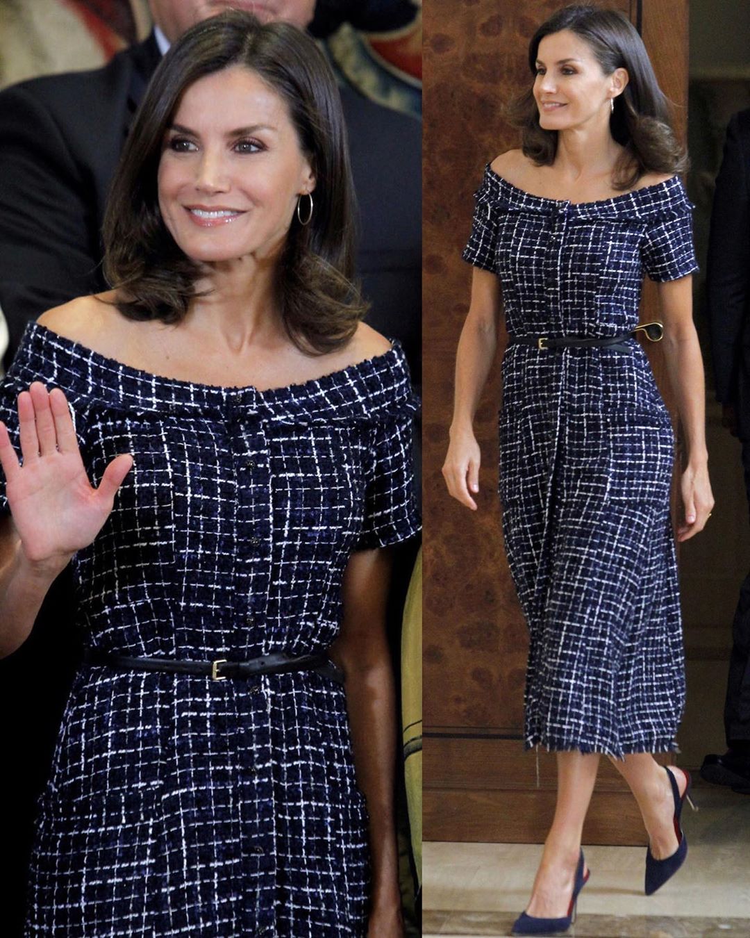 原创西班牙王后罕见穿露肩装,170元穿出一万七高级感,仪态吊打凯特