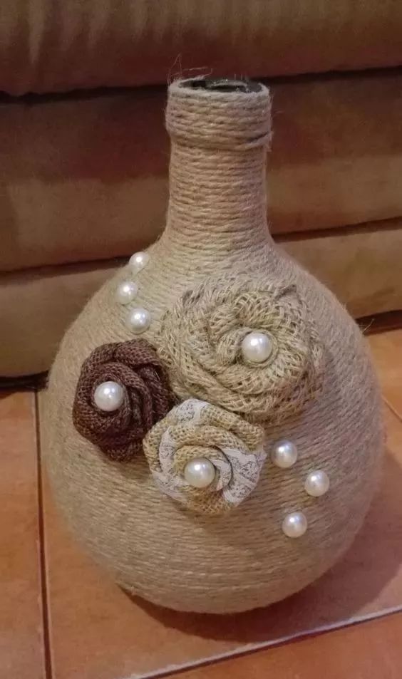 一小团不起眼的绳子在旧瓶子上不断地绕竟绕出来如此美的东西附教程