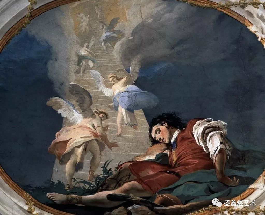 雅各的梦想旷野中阿格和伊斯梅尔天花板上的装饰二,维琴察的洛西家庭