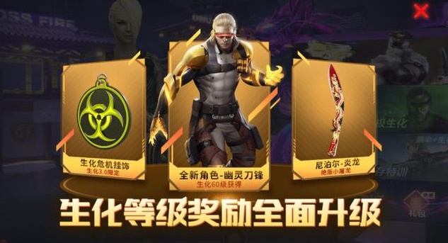 生化等级奖励就非常的良心了,升级到60级直接白送永久新角色,幽灵刀锋