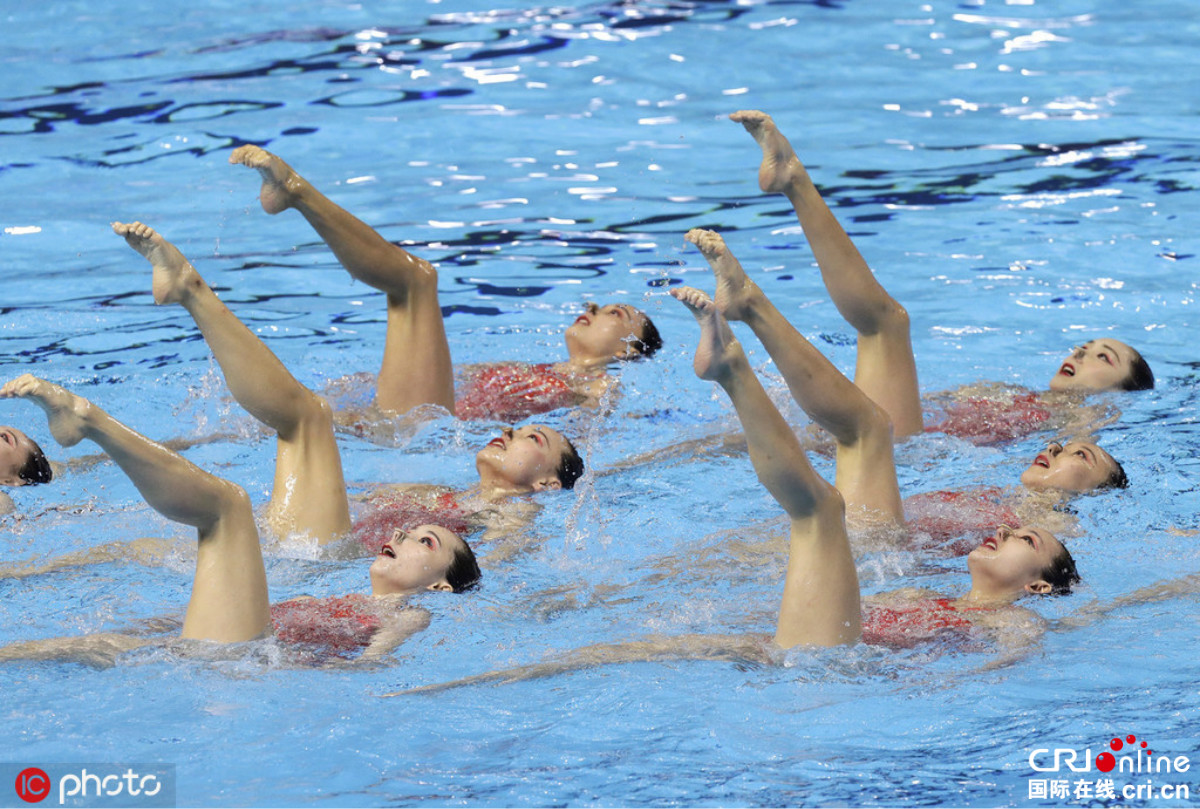 中国花样游泳队16日在2019年国际泳联游泳世锦赛集体技术自选决赛里以