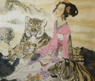 (吴彩鸾骑虎图,根据传说所作)古时的民间钞书人,大多为社会底层的贫寒