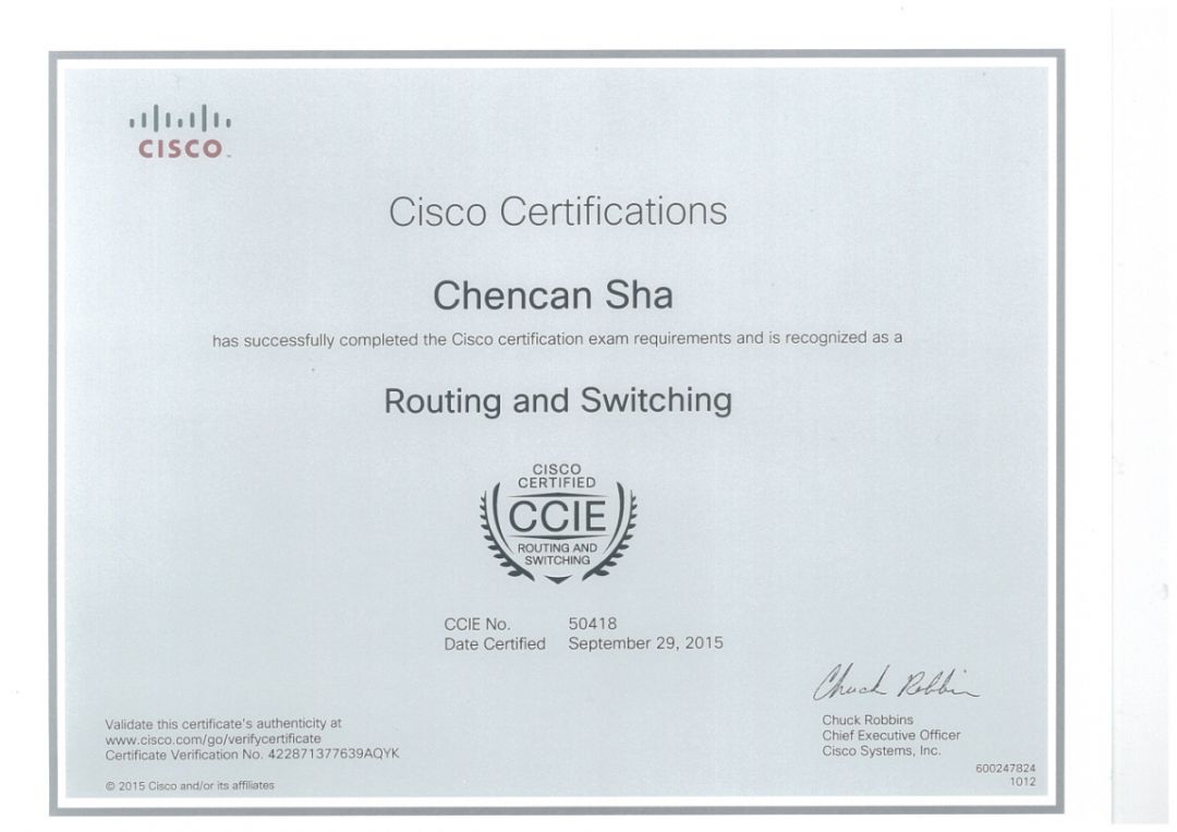 学生获得思科ccie(高级)认证网络专家证书- end