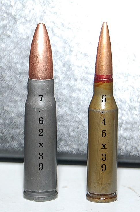 62x39子弹,是ak47所用的中口径中间威力枪弹;右边的75