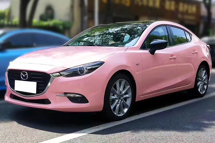 马自达马卡龙樱花粉汽车改色膜 可爱真的不是很难