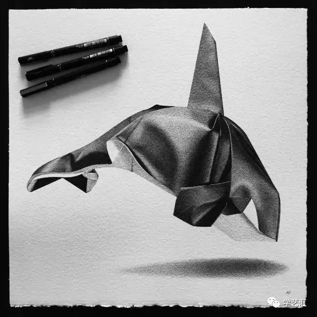 killer whale origami虎鯨的摺紙nearco lamp燈pen drawing 101x101cm