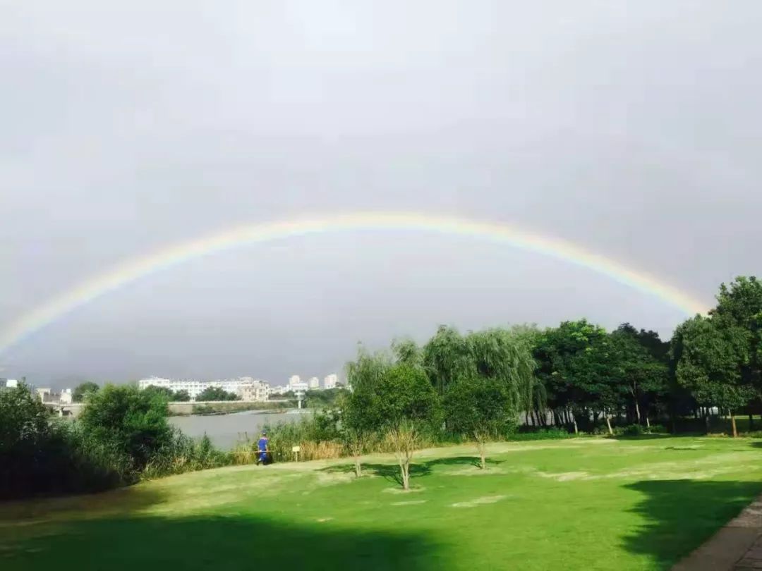 今晨天台上空又艳美丽的双彩虹