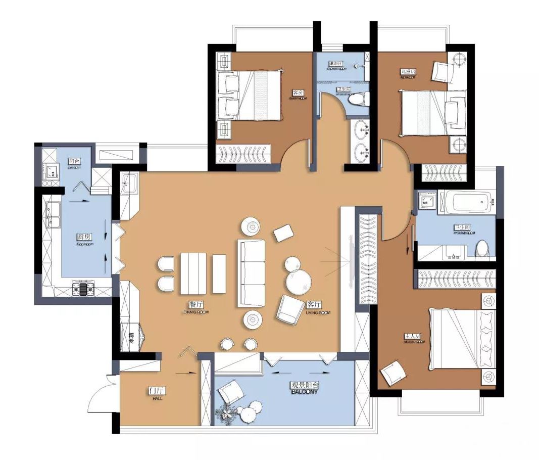 平面图:设计:荣烨风格:北欧户型:三居面积:135㎡美家信息 information