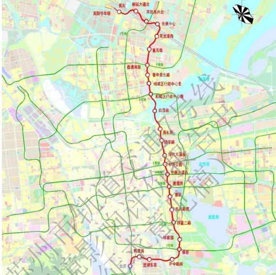 苏州轨道交通7号线起于相城大道北站,终于红庄站,长27公里,共设车站23